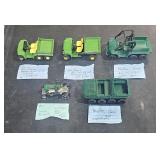 4 Plastic Jeeps and Metal Tractor