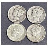 (4) Silver Dimes-3 Mercury Silver Dimes-1 Roosevet