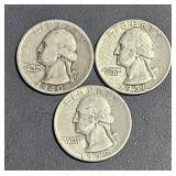 3 Silver Quarters - 1940 S, 1950 S, 1956 P