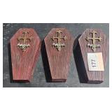 3 Coffin Shaped Boxes w/ Skelton Jewelry Box