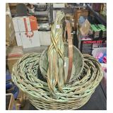 3 Wicker Baskets & 1 Bark Edged Basket