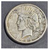 1928  Peace Silver $1 Dollar Coin In Bezel w/