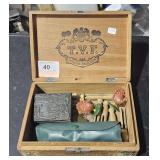 Wood Cigar Box w/ Tool, Wood Clothes Pins, Asian