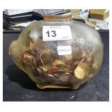 Glass Piggy Bank Chipped Slot Half Full Modern