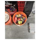 BUCKET OF MISC TOOLS & STRING CHALK