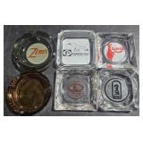 6 Vintage Glass Ash Trays w/ Advertising