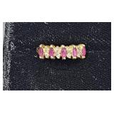 14k Gold Ring w/ Clear & Red Stones sz 5.5 tw 2.5g