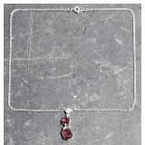 3 Stone Pendant on Silver Toned Chain 16" Long