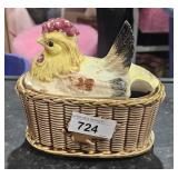Rossini ceramic chicken on nest basket weave soup