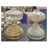 2 vintage glass oil lamp bases
