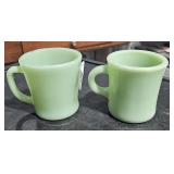 2 Vintage Green Anchor Hocking Mugs