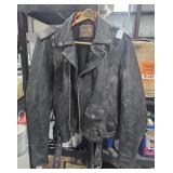 Heavy Black Leather Biker Jacket sz M