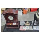 Wood Mantle Clock Needs Batteries, 3 Decks Playing