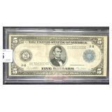 1914 Federal Reserve Note $5 Large Note in Clear