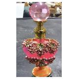Pink Perfume Bottle w/ Decorations  3 1/4" Tall