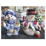 2 Lots 1ea Christmas Cookie Jars - Snowmen