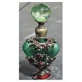 Green Perfume Bottle w/ Decorations 3" Tall