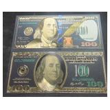 2lots 1ea $100 Collectable Holographic Gold