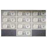 10 Lots 1ea  1957 B Consecutive Crisp $1 Dollar