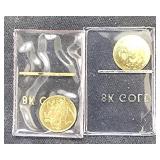 (2) 8 Kt Gold Mini World Tokens