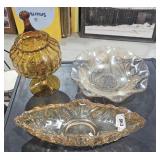 3 Amber Glass / Carnival Glass Bowl, Oval Server
