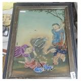 Oriental Vintage Glass Painting of