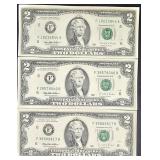 3Lots 1ea Series 1995 Federal Reserve Crisp $2