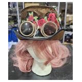 Brown Steam Punk Hat w/ full length pink wig