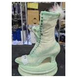 Green & White Ceramic Boot Planter