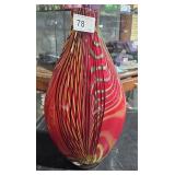 Murano Style Tall Vase Red & Multi Colored Stripes