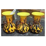 3 Blown Glass Vases w/ Splatter Brown & Amber