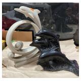 Black Dolphins Resin Figurine  and ceramic Dolphin