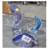 3 Glass Dolphin Figurines
