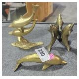 3 Brass Dolphin Figurines