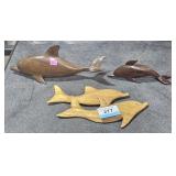 3 Wooden Carved Dolphin