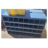 blue powder-coated steel bin 40 compartments for