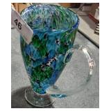 Hand blown glass blue and green signed 2005