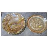 2 Marigold Carnival Glass Plates
