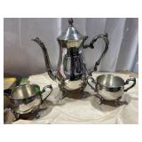Vtg Silver Plate Coffee/Tea Pot W/Cream + Sugar