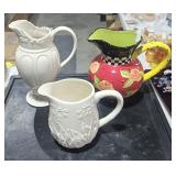 2 Milk Glass Pitchers & Colorful Pitcher