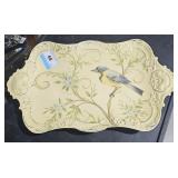 Vintage Look Painted Metal Tray w/ Bird 18" Across