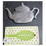 Metal Teapot Trivet 9 1/2" Across & Ceramic Spoon