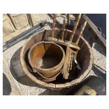 2 Wooden Buckets & chair