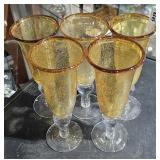5 Glass Tall Amber Bubble Glasses 8 1/2" Tall