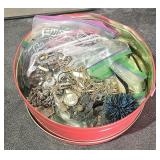 Assorted Jewelry in Round Tin