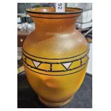 Orange Glass Vase w/ Surface Decoration w/ Paper