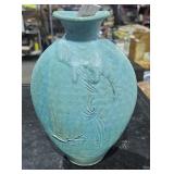 Blue Pottery Vase w/ Design 10 1/2" Tall
