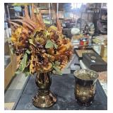 Glass Vase w/ Flowers & Spot for Candle, Glass