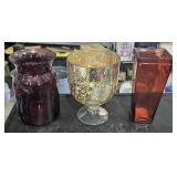 3 Large Colored Glass Vases