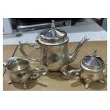 Vtg Silver Plated Tea Pot W/Cream/Sugar Individual